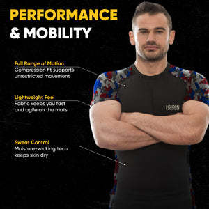 Jiu Jitsu Rash Guard – Red/White/Blue Camo