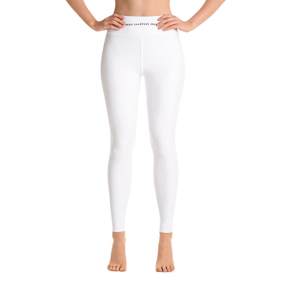 "Iron Sharpens Iron" Women's Yoga Leggings with Pockets (White)