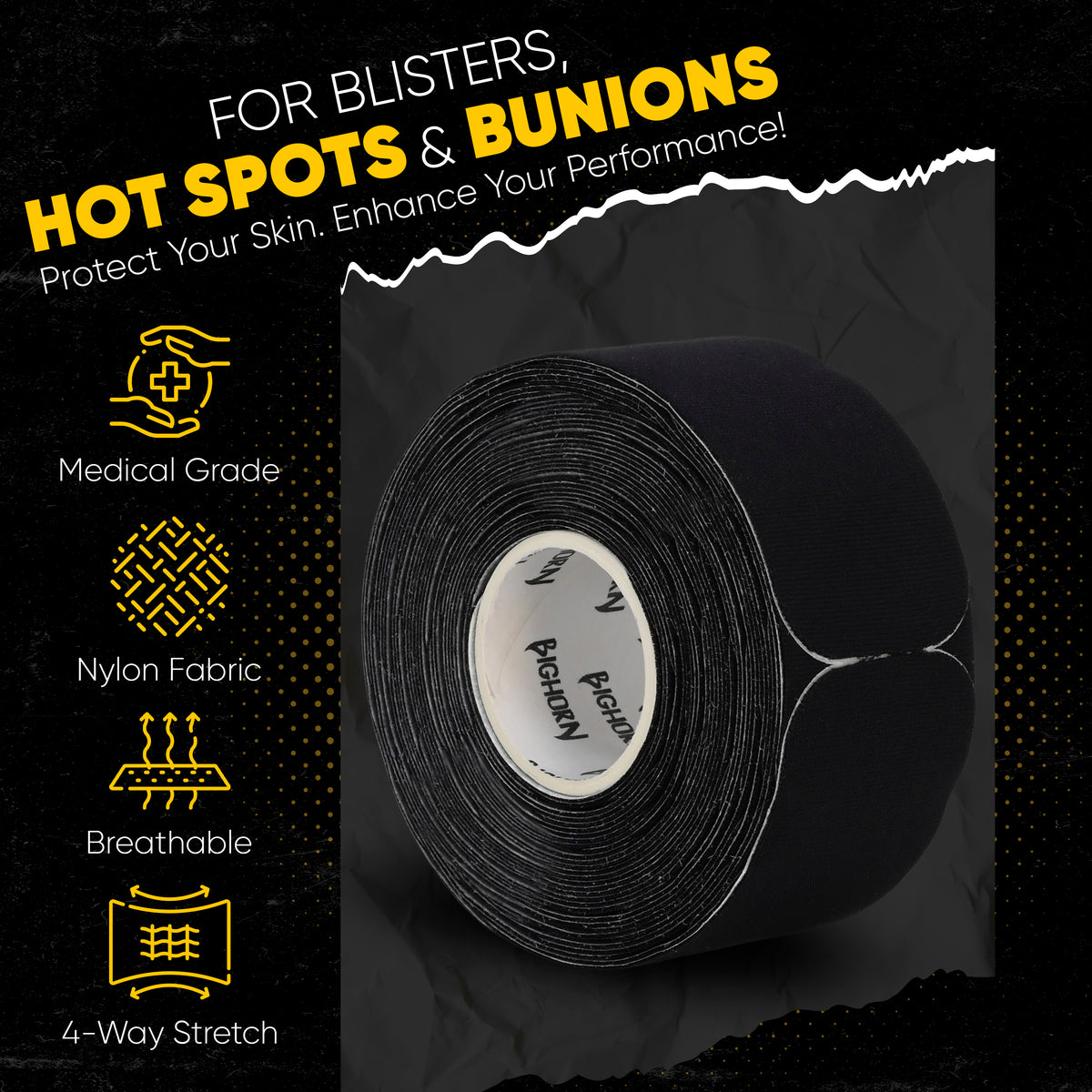 Blister Prevention Tape for Fingers &amp; Feet, Black, 1-Pack