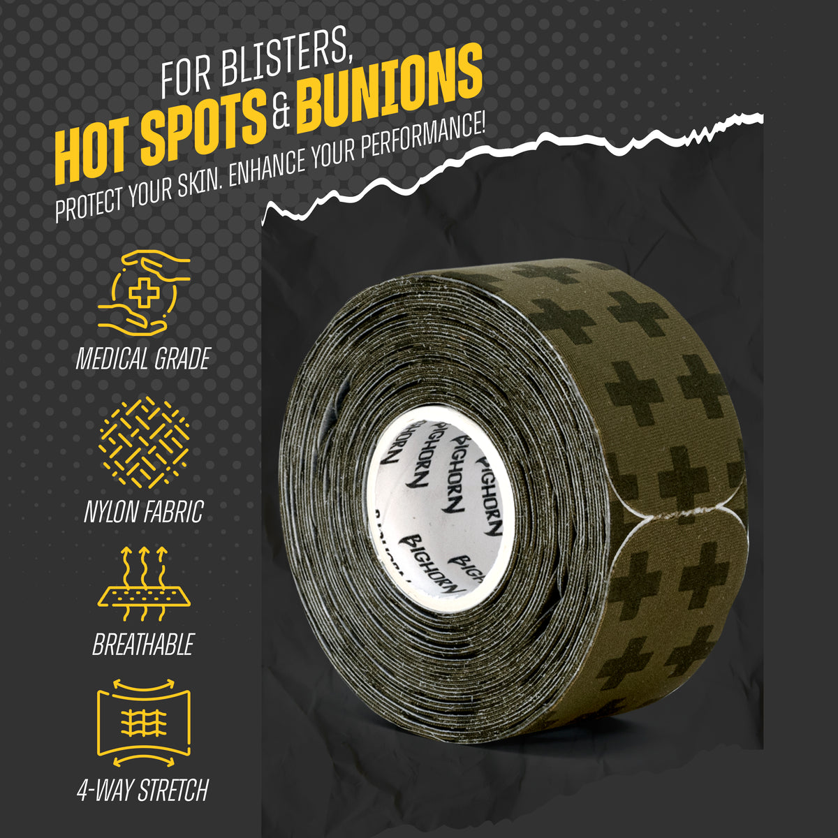 Blister Prevention Tape for Fingers &amp; Feet, Military Green, 1-Pack