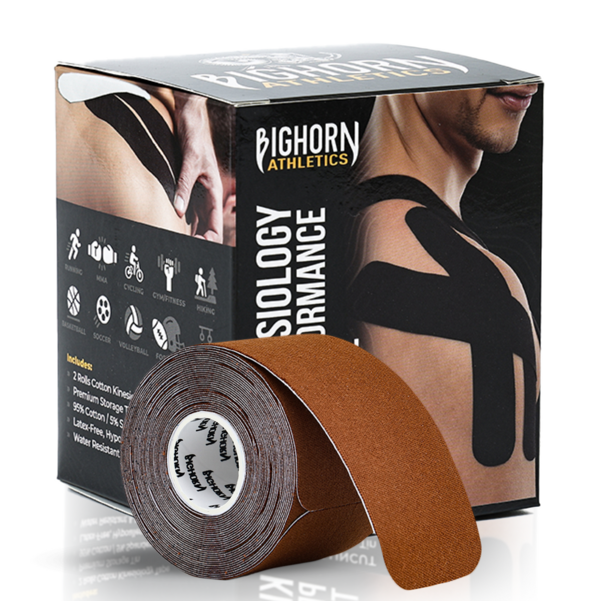 Pre-Cut Kinesiology Tape — 2 Rolls (40 Strips) | Waterproof Athletic Support Tape | Chocolate