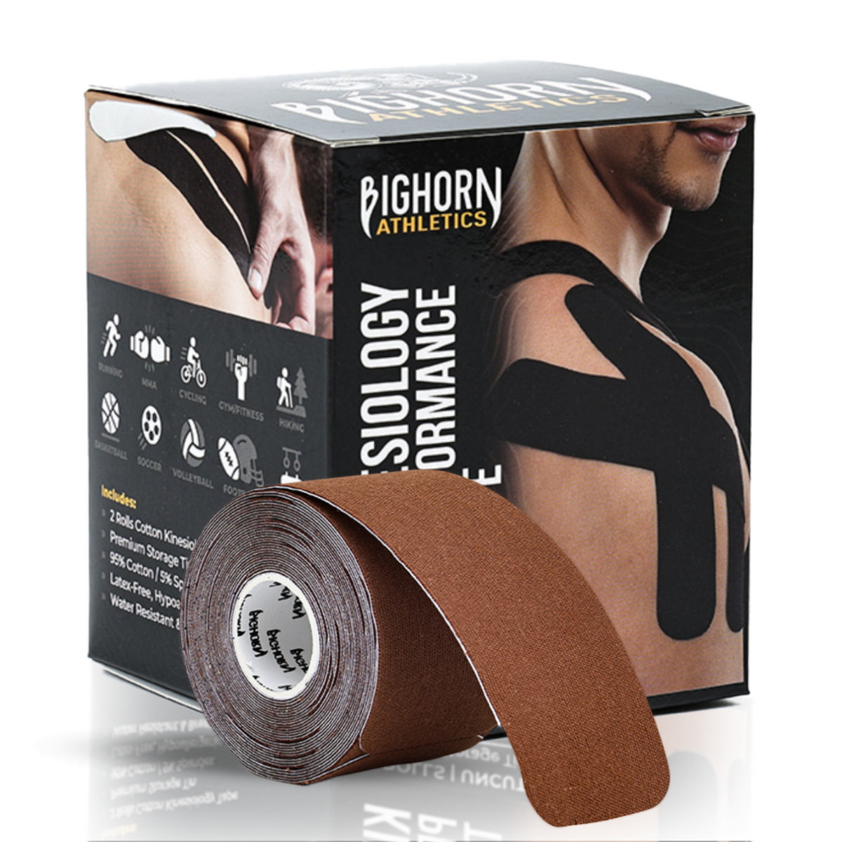 Pre-Cut Kinesiology Tape — 2 Rolls (40 Strips) | Waterproof Athletic Support Tape | Brown