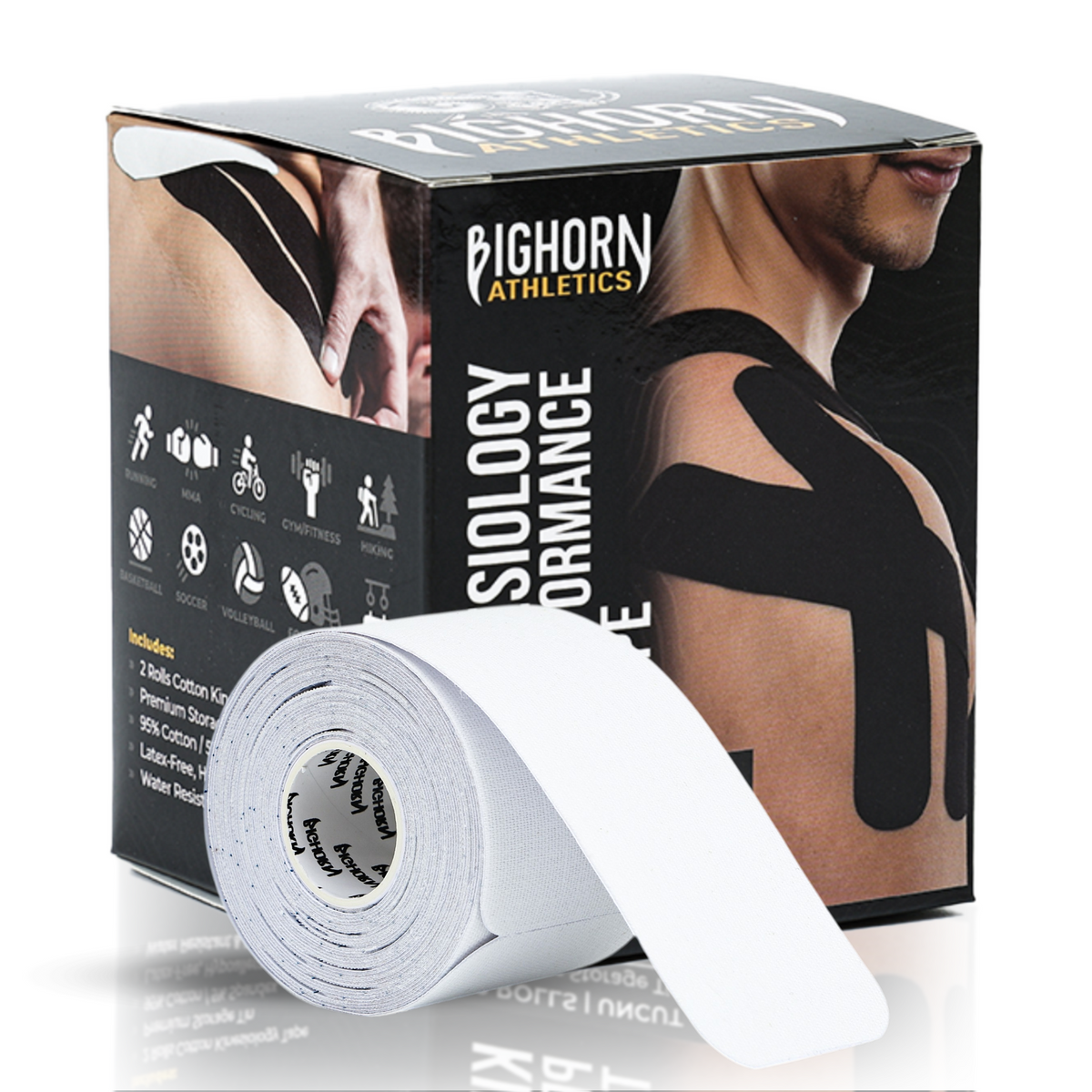Pre-Cut Kinesiology Tape — 2 Rolls (40 Strips) | Waterproof Athletic Support Tape | White