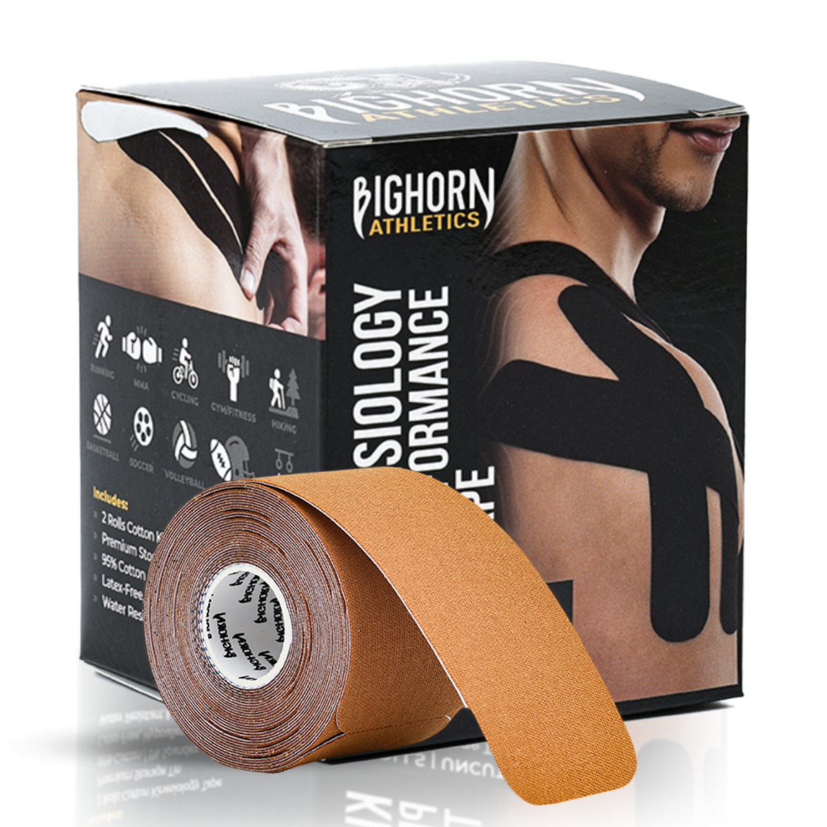 Pre-Cut Kinesiology Tape — 2 Rolls (40 Strips) | Waterproof Athletic Support Tape | Caramel