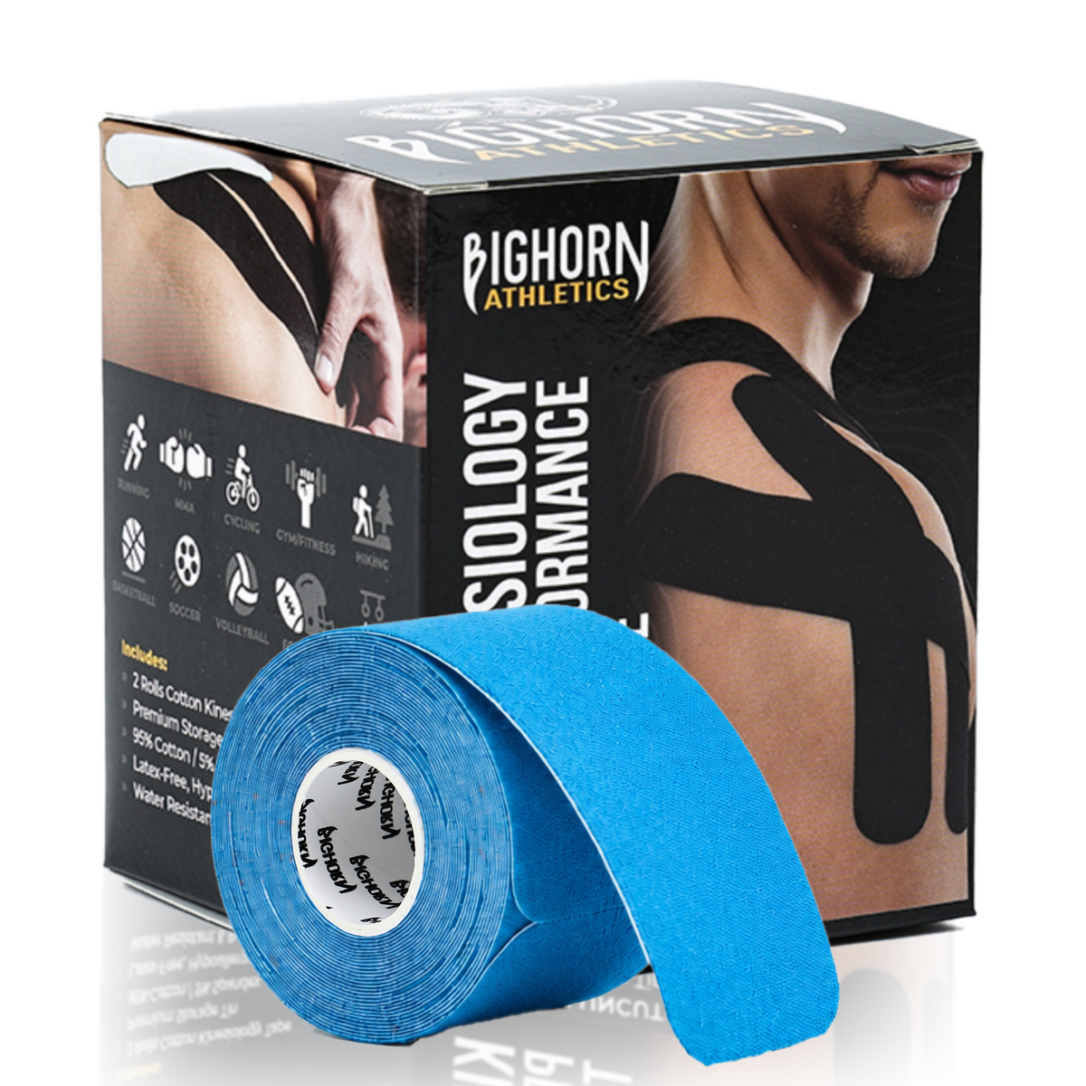 Pre-Cut Kinesiology Tape — 2 Rolls (40 Strips) | Waterproof Athletic Support Tape | Blue