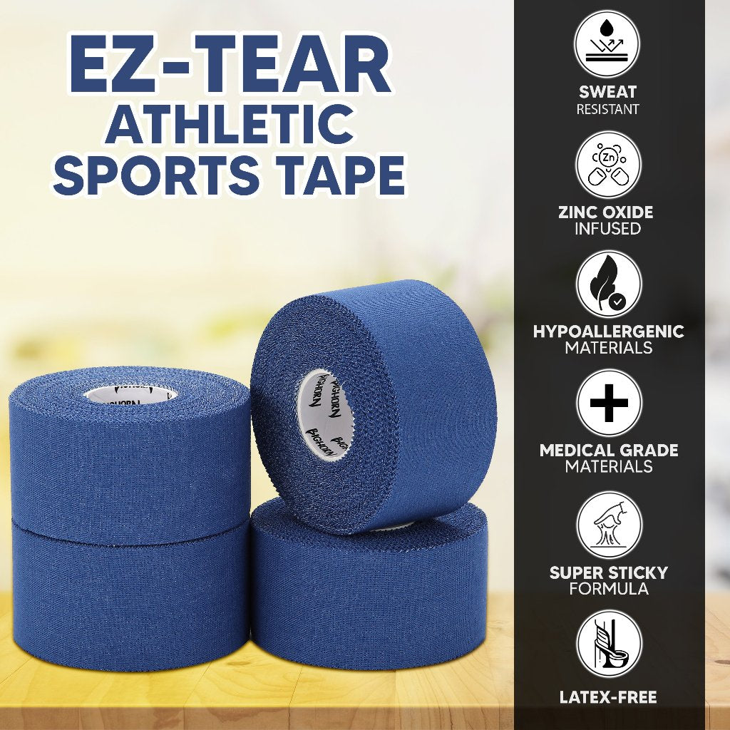 EZ-Tear Athletic Sports Tape, 1.5-Inch x 45-feet, 4-Rolls (Blue)