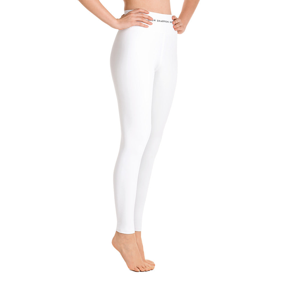 "Iron Sharpens Iron" Women's Yoga Leggings with Pockets (White)